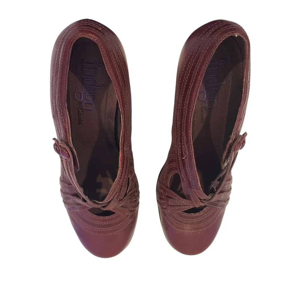 Indigo by Clarks Women's Retro‎ Heels Size 8.5 Burgundy Leather Rockabilly Swing